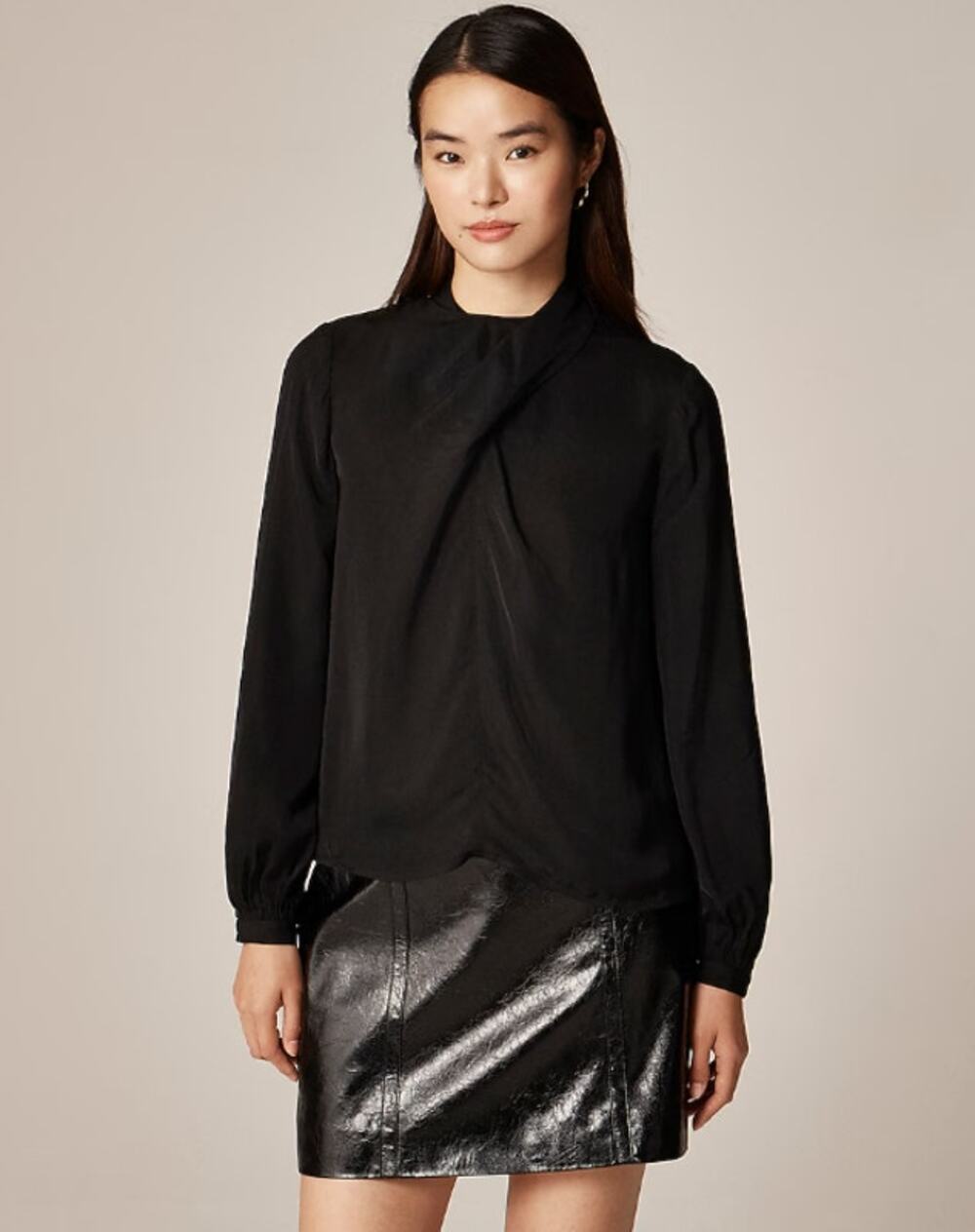 J.Crew Scarf Neck Viscose Drapey Shirt Top in Black Style CS018 Size M NWT $118